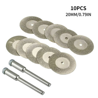 10pcs Diamond Cutting Wheel Sawing Bladings with 2 Connection Shanks 20mm/0.79in Cut-off Cutter Discs for Dremel Rotary Tool