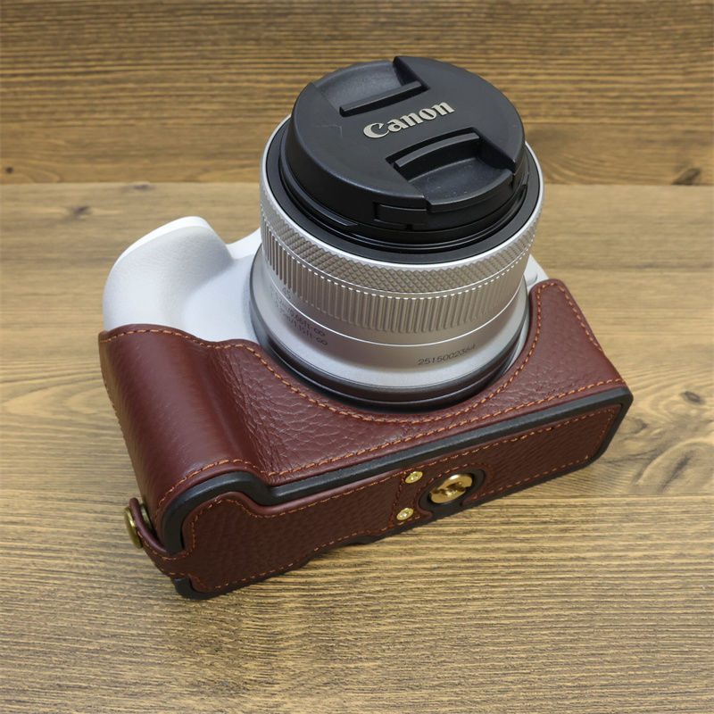 R50 Ốp Lưng Handmade Da Thật Nửa Máy Ảnh Bao Da Túi Dành Cho Canon Eos R100 R50 Đáy Phiên Bản Mở