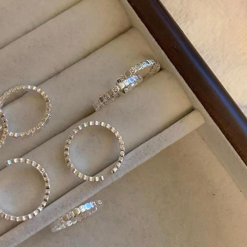 Nhẫn Hở Mạ Bạc 925 Hình Vuông Kiểu Dáng Đơn Giản Cho Nữ