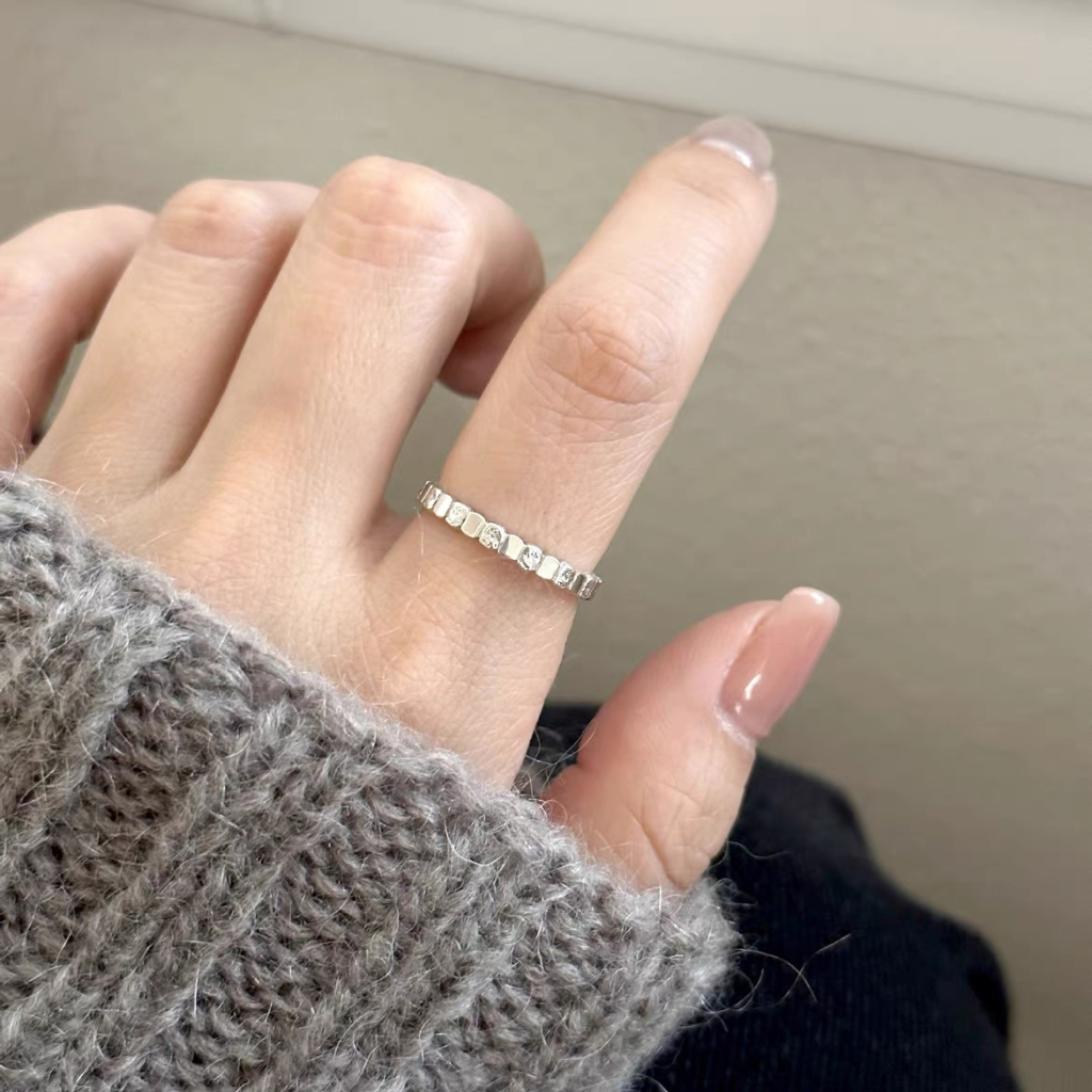 Nhẫn Hở Mạ Bạc 925 Hình Vuông Kiểu Dáng Đơn Giản Cho Nữ