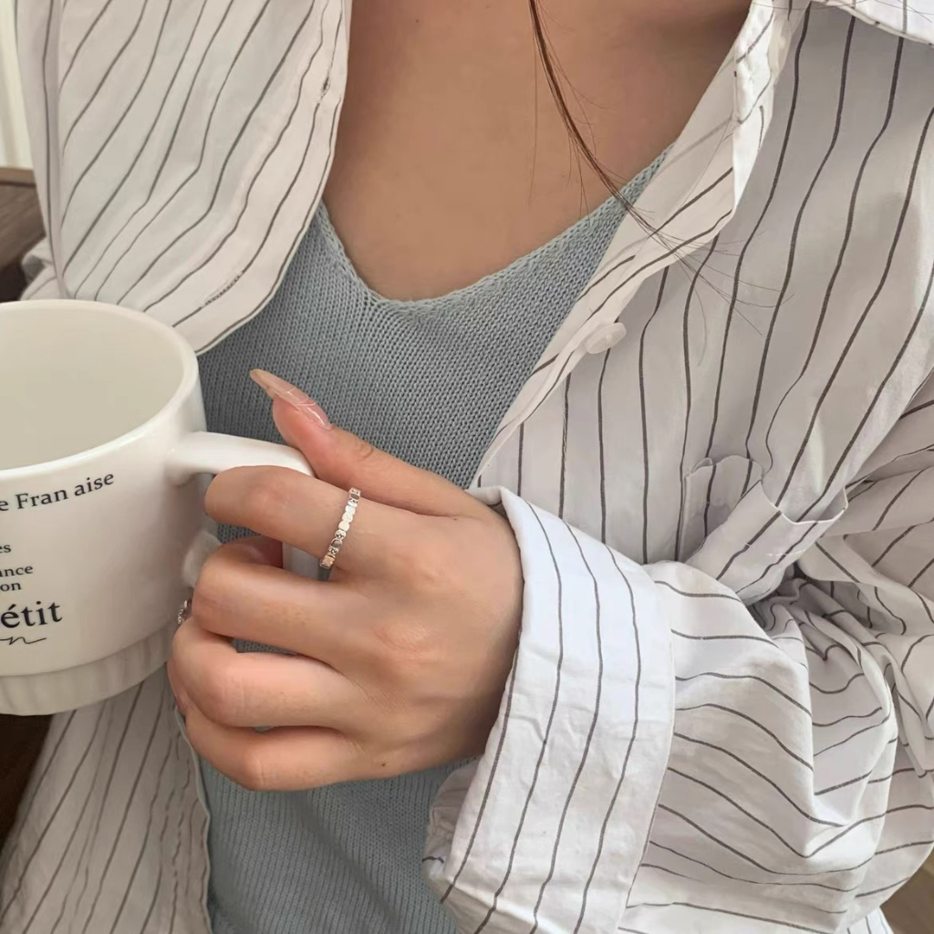 Nhẫn Hở Mạ Bạc 925 Hình Vuông Kiểu Dáng Đơn Giản Cho Nữ