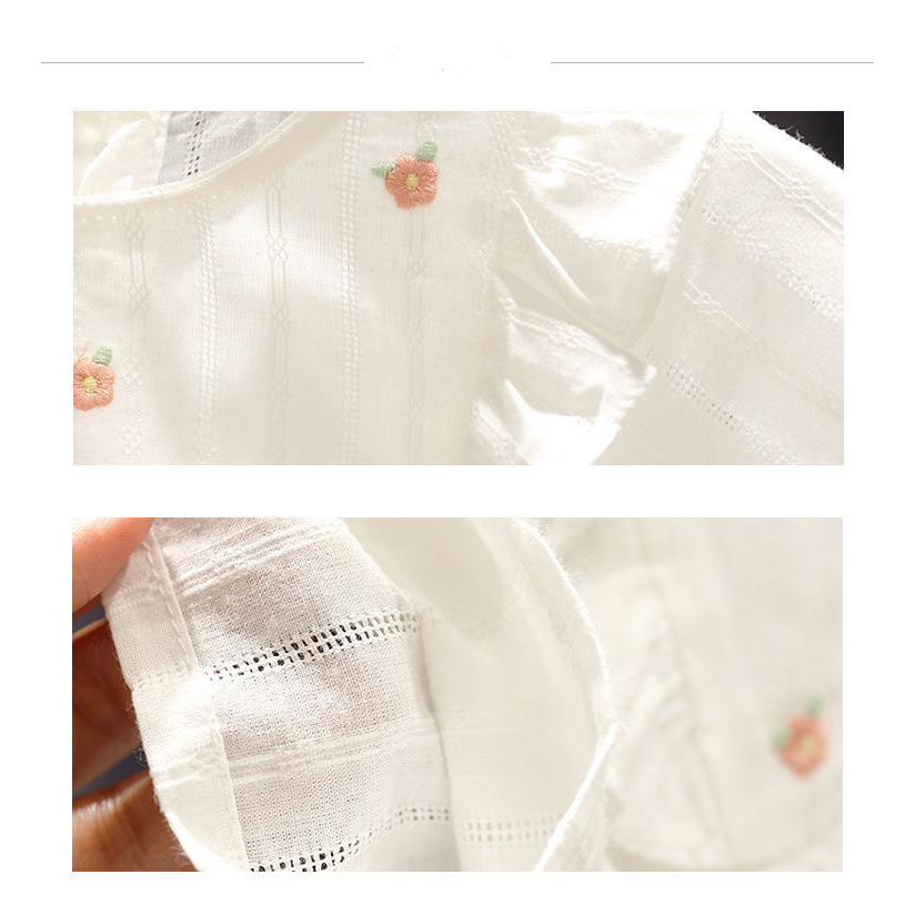 Áo Thun cotton Tay Xòe Thêu Hoa 3d Thời Trang Hàn Quốc Cho Bé Gái 2-7 Tuổi