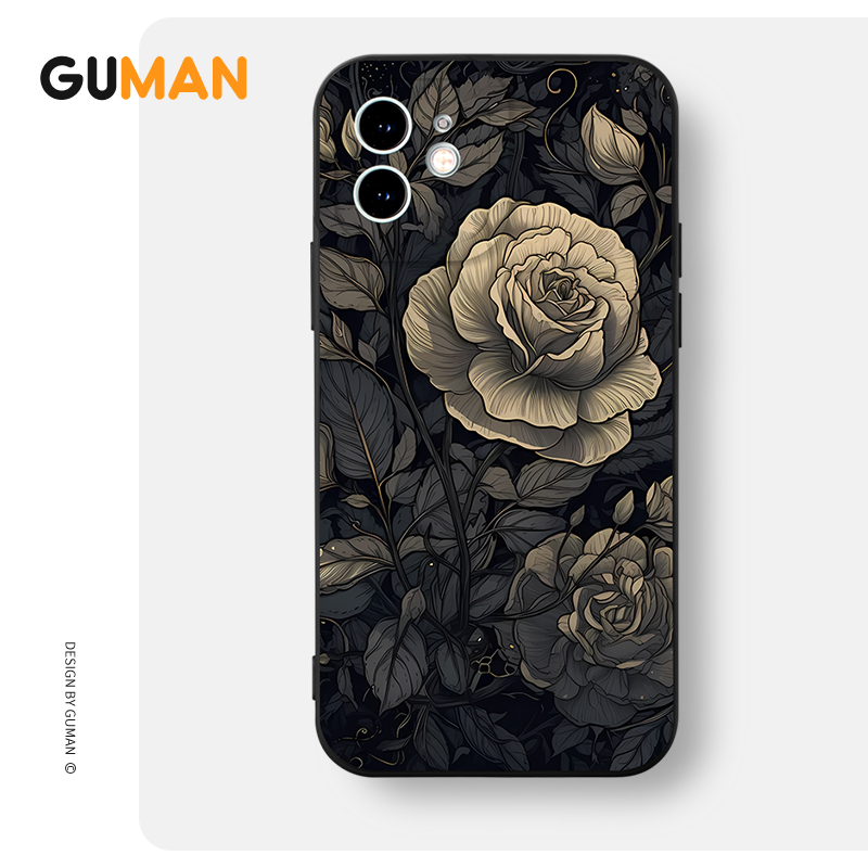 Ốp lưng GUMAN mềm hoa độc lạ đen dễ thương đẹp Cho iPhone 15 14 13 12 11 Pro Max SE 2020 X XR XS 8 7 ip 6S 6 Plus kute xyb2365