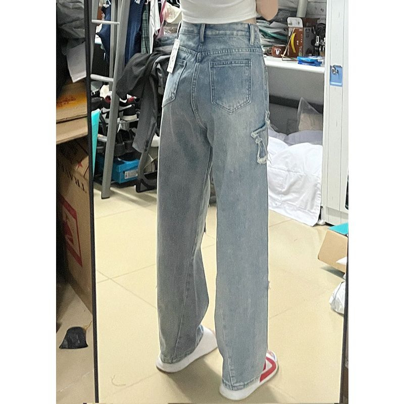 Quần jeans Ống Rộng Thêu Ngôi Sao Xanh Dương Mới 2023