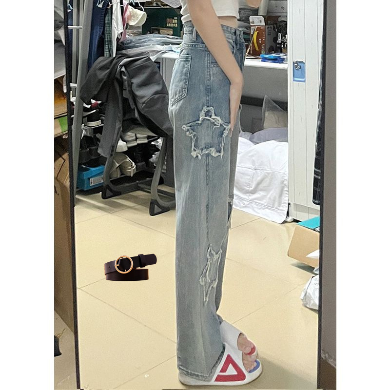 Quần jeans Ống Rộng Thêu Ngôi Sao Xanh Dương Mới 2023