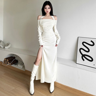 Klalien Đầm maxi Ôm Dáng Tay Dài Hở Vai Quyến Rũ Thanh Lịch Thời Trang Dành Cho Nữ