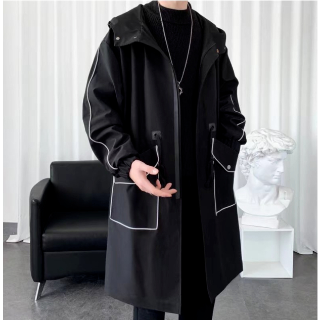 Hàng Có Sẵn Áo Khoác Gió Dáng Rộng Dài Qua Gối Có Mũ Trùm Phong Cách Hong Kong Mùa Thu Và Mùa Đông Cá Tính Cho Nam