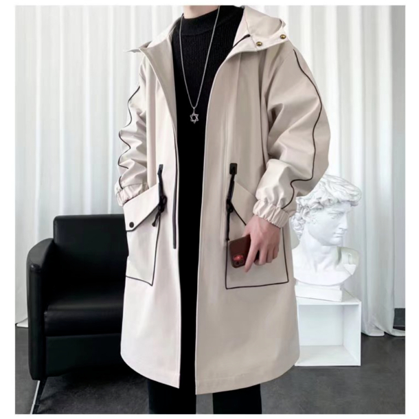 Hàng Có Sẵn Áo Khoác Gió Dáng Rộng Dài Qua Gối Có Mũ Trùm Phong Cách Hong Kong Mùa Thu Và Mùa Đông Cá Tính Cho Nam