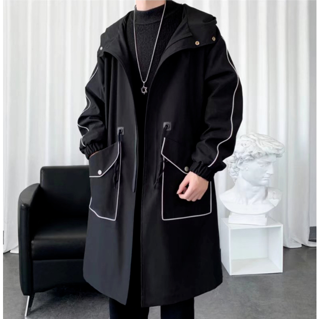 Hàng Có Sẵn Áo Khoác Gió Dáng Rộng Dài Qua Gối Có Mũ Trùm Phong Cách Hong Kong Mùa Thu Và Mùa Đông Cá Tính Cho Nam