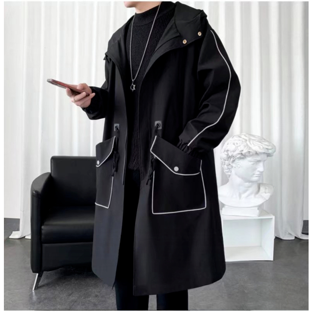 Hàng Có Sẵn Áo Khoác Gió Dáng Rộng Dài Qua Gối Có Mũ Trùm Phong Cách Hong Kong Mùa Thu Và Mùa Đông Cá Tính Cho Nam