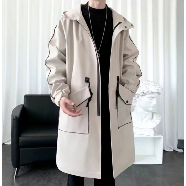 Hàng Có Sẵn Áo Khoác Gió Dáng Rộng Dài Qua Gối Có Mũ Trùm Phong Cách Hong Kong Mùa Thu Và Mùa Đông Cá Tính Cho Nam