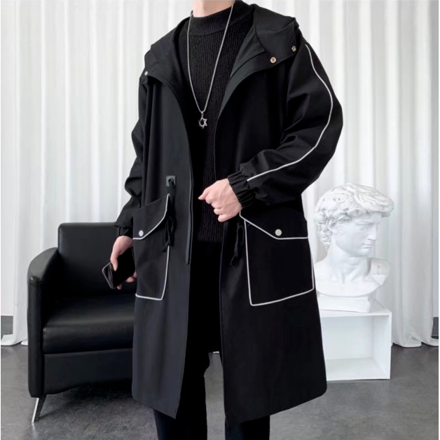 Hàng Có Sẵn Áo Khoác Gió Dáng Rộng Dài Qua Gối Có Mũ Trùm Phong Cách Hong Kong Mùa Thu Và Mùa Đông Cá Tính Cho Nam