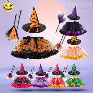 Set chân váy tutu + mũ + chổi hoá trang phù thuỷ nhân dịp Halloween cho bé gái