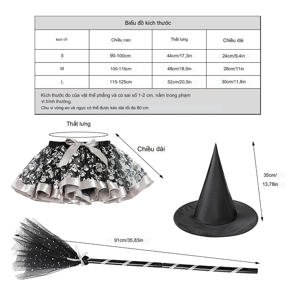 Đầm Hoá Trang Phù Thuỷ Nhân Dịp Halloween Cho Bé Gái