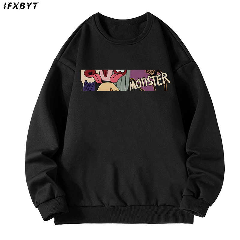 Áo sweater nam wash IFXBYT áo nỉ tay dài thời form rộng trang in hình unisex 100% cotton-Y0479