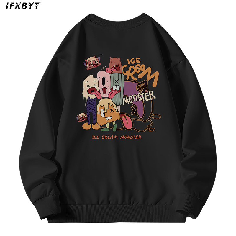 Áo sweater nam wash IFXBYT áo nỉ tay dài thời form rộng trang in hình unisex 100% cotton-Y0479