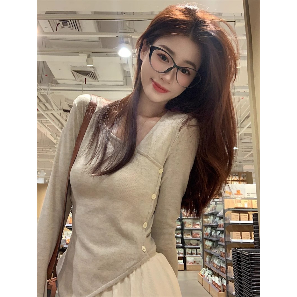 Kumikumi Áo Thun Tay Dài Màu Trơn Thời Trang Dành Cho Nữ
