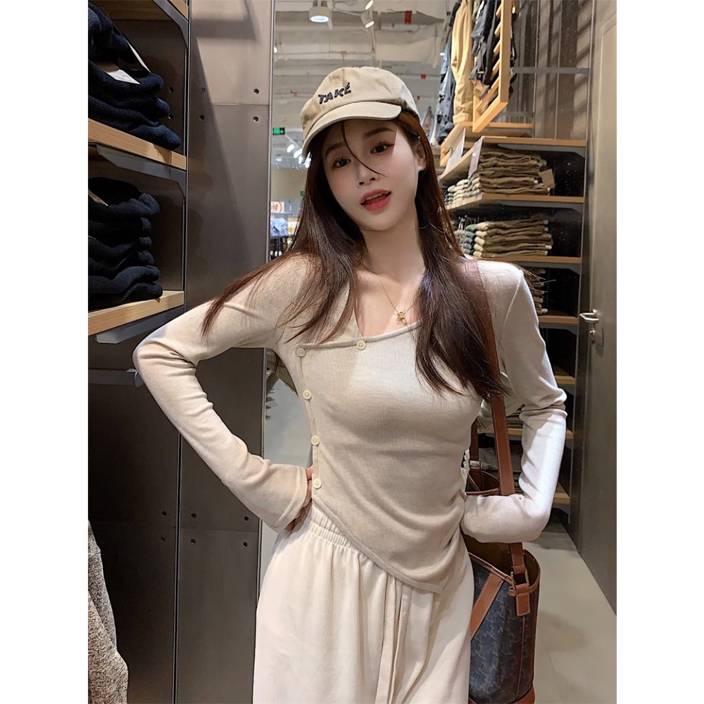 Kumikumi Áo Thun Tay Dài Màu Trơn Thời Trang Dành Cho Nữ