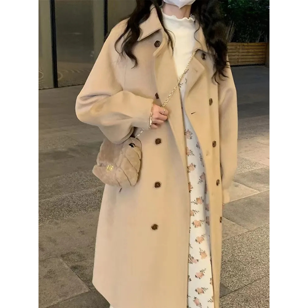 TINGYAXIU  Áo Khoác Len Dày Dáng Rộng Dài Trung Bình Phong Cách Hàn Quốc Cho Nữ