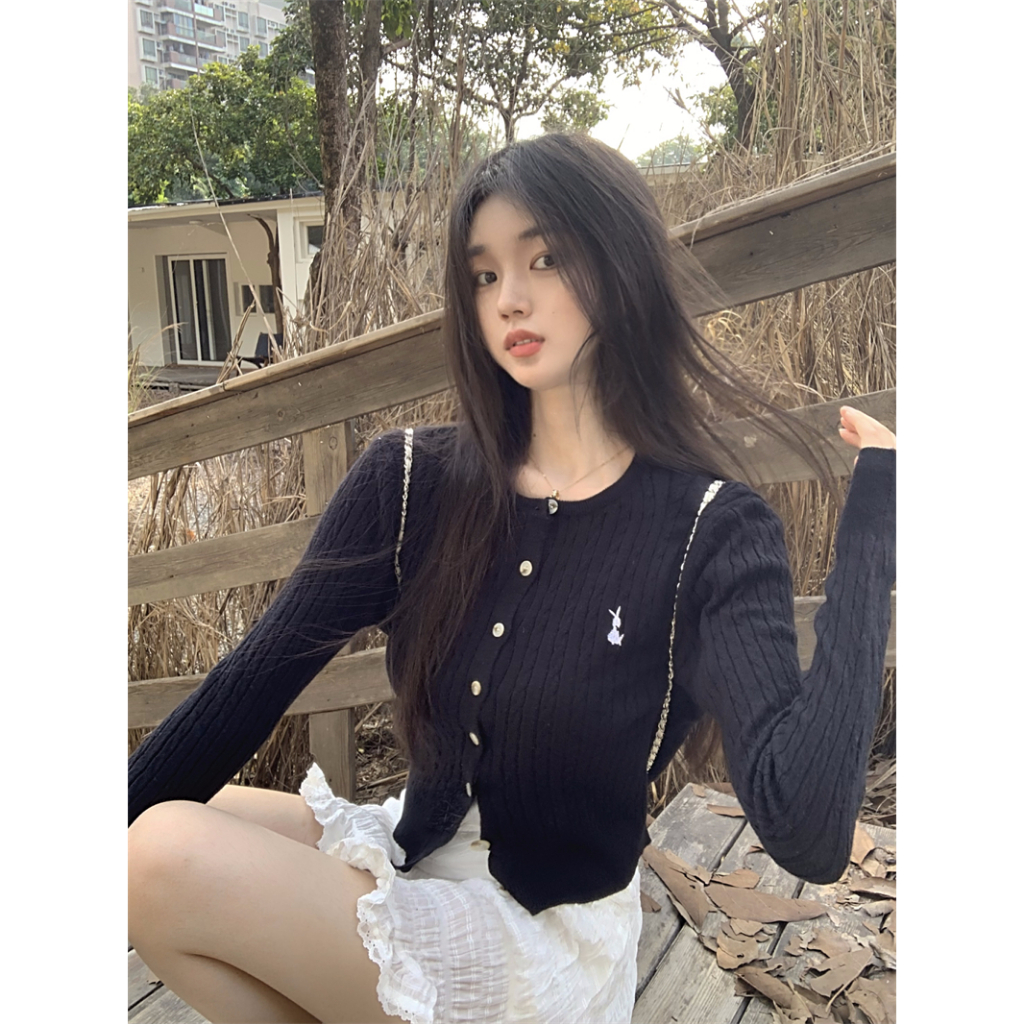 Kumikumi Áo Khoác cardigan Dệt Kim Tay Dài Dáng Ôm Phong Cách Hàn Quốc Thời Trang Mùa Thu 2023