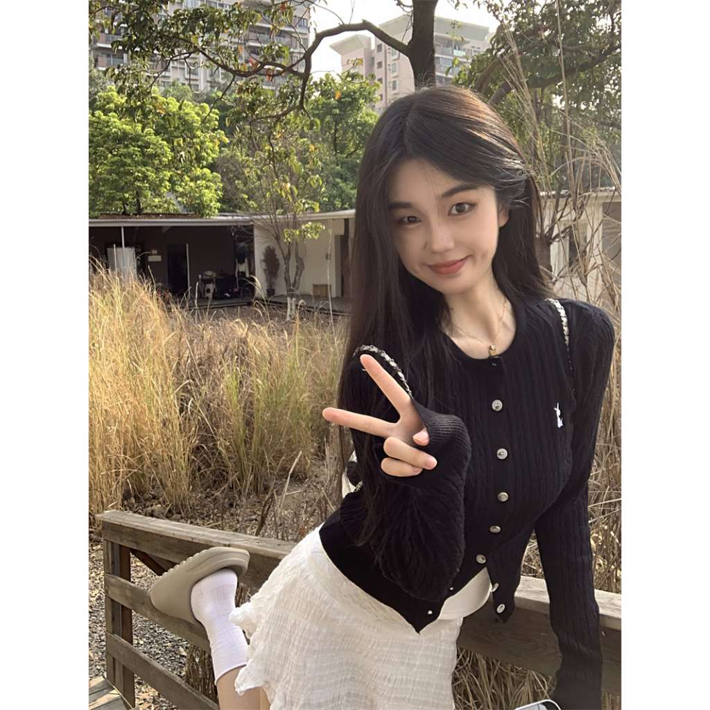 Kumikumi Áo Khoác cardigan Dệt Kim Tay Dài Dáng Ôm Phong Cách Hàn Quốc Thời Trang Mùa Thu 2023