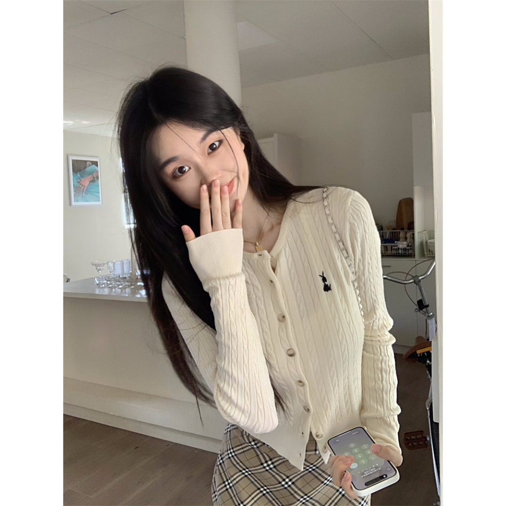 Kumikumi Áo Khoác cardigan Dệt Kim Tay Dài Dáng Ôm Phong Cách Hàn Quốc Thời Trang Mùa Thu 2023