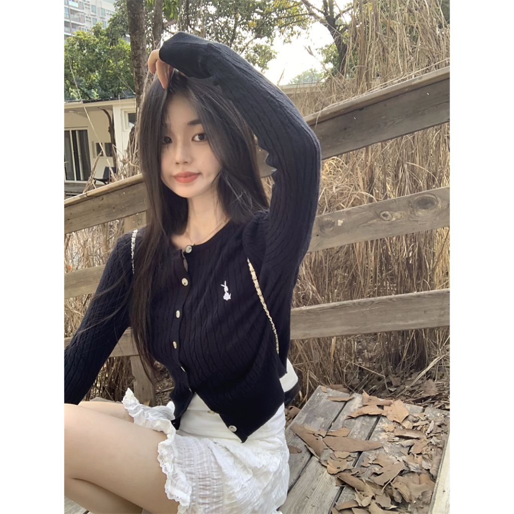 Kumikumi Áo Khoác cardigan Dệt Kim Tay Dài Dáng Ôm Phong Cách Hàn Quốc Thời Trang Mùa Thu 2023