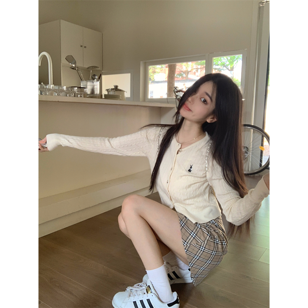 Kumikumi Áo Khoác cardigan Dệt Kim Tay Dài Dáng Ôm Phong Cách Hàn Quốc Thời Trang Mùa Thu 2023