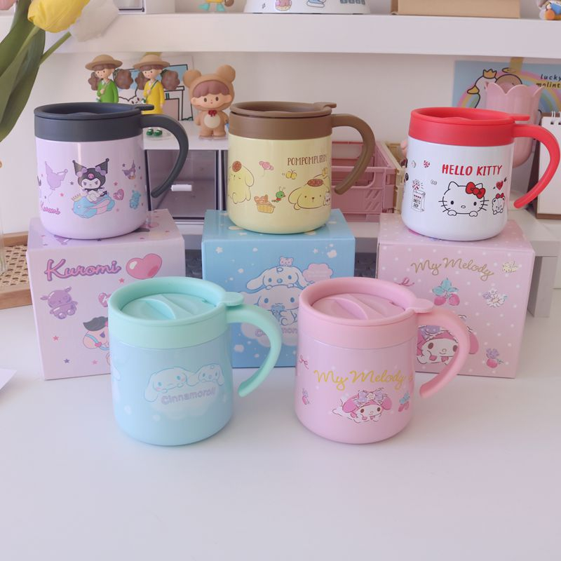 Sanrio Cốc Thủy Tinh Bằng Inox Cách Nhiệt Đựng Sữa Cà Phê Răng Miệng Hình Hello Kitty melody kuromi littletwinstars cinnamoroll pompompurin Pompurin Poacco 1774