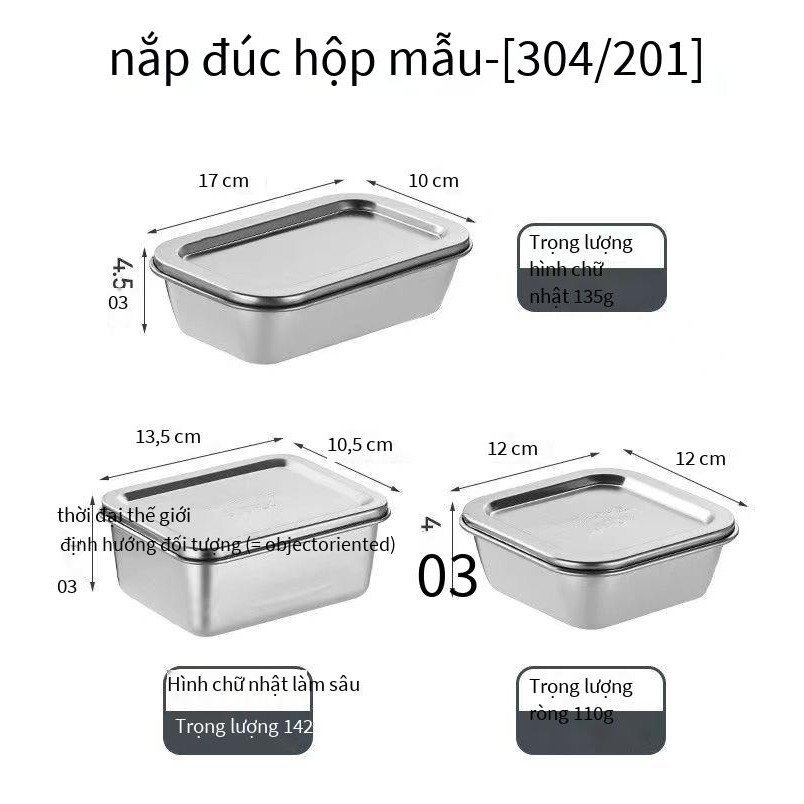 Hộp Đựng Cơm Trưa Mẫu Thử Bằng Thép Không Gỉ 304