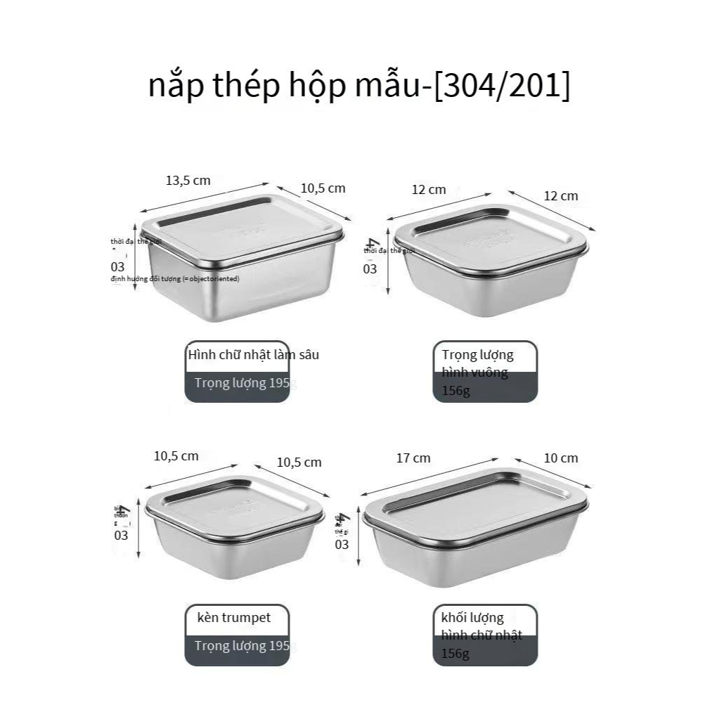 Hộp Đựng Cơm Trưa Mẫu Thử Bằng Thép Không Gỉ 304