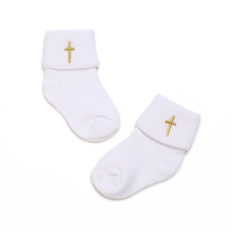 Vớ cotton Màu Trắng Thêu Chữ Thập Cho Trẻ Em