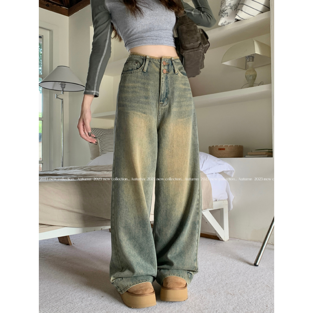 「MOTEL7」Quần denim Ống Rộng Cạp Cao Hoài Cổ