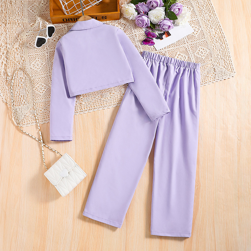 Siyyis Bộ Áo Khoác + Quần Lưng Thun Phong Cách Thời Trang Thường Ngày Màu Tím Dành Cho Bé Gái 8-12 Tuổi