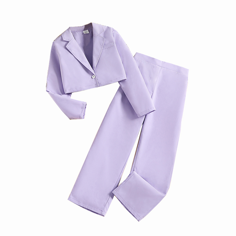 Siyyis Bộ Áo Khoác + Quần Lưng Thun Phong Cách Thời Trang Thường Ngày Màu Tím Dành Cho Bé Gái 8-12 Tuổi