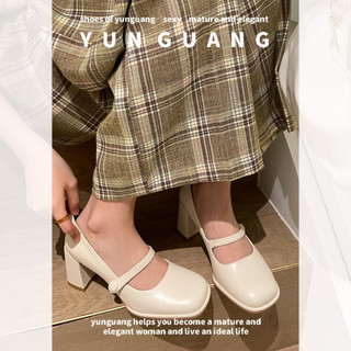Giày cao gót mũi vuông bằng da phong cách pháp cổ điển thời trang cho nữ