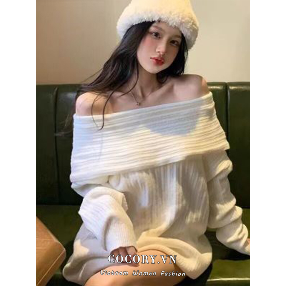 Cocory vn Áo sweater Dệt Kim Tay Dài Dáng Rộng Màu Trơn Phong Cách Hàn Quốc Thời Trang Cho Nữ y2k