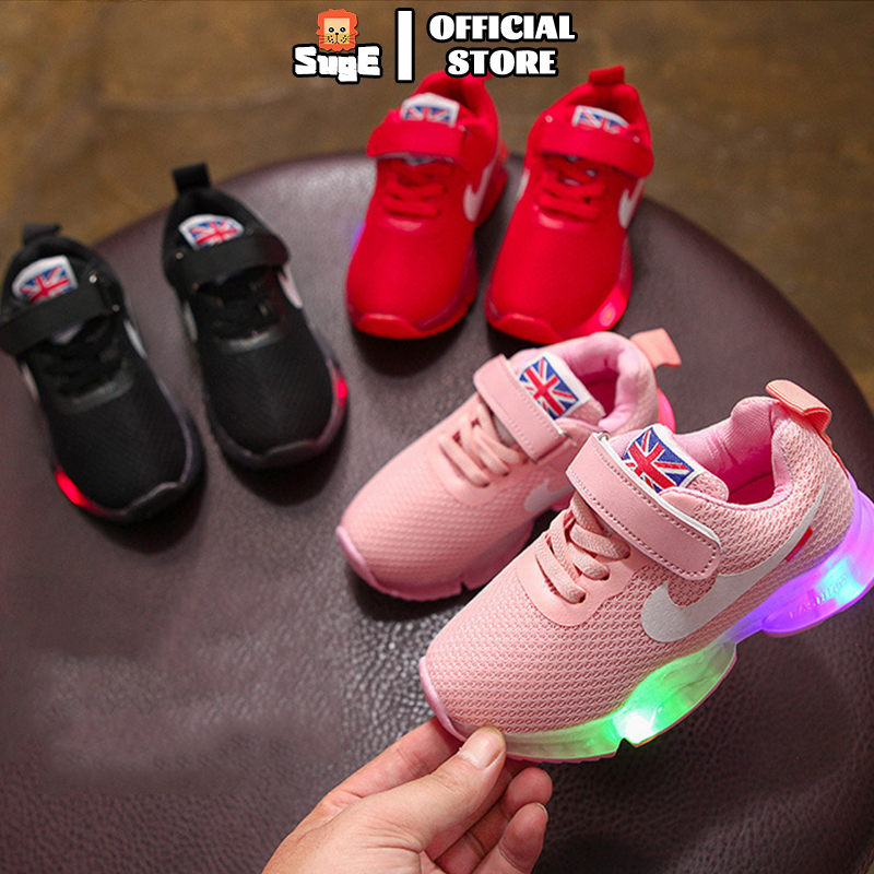 Suge Giày Thể Thao Thoáng Khí Có Đèn led Phát Sáng Cho Bé Trai size 26-36