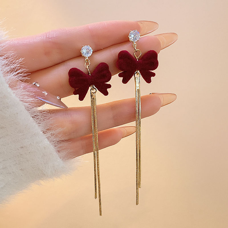 Đôi Bông Tai Dáng Dài Phối Nơ Thời Trang Cao Cấp Cho Nữ