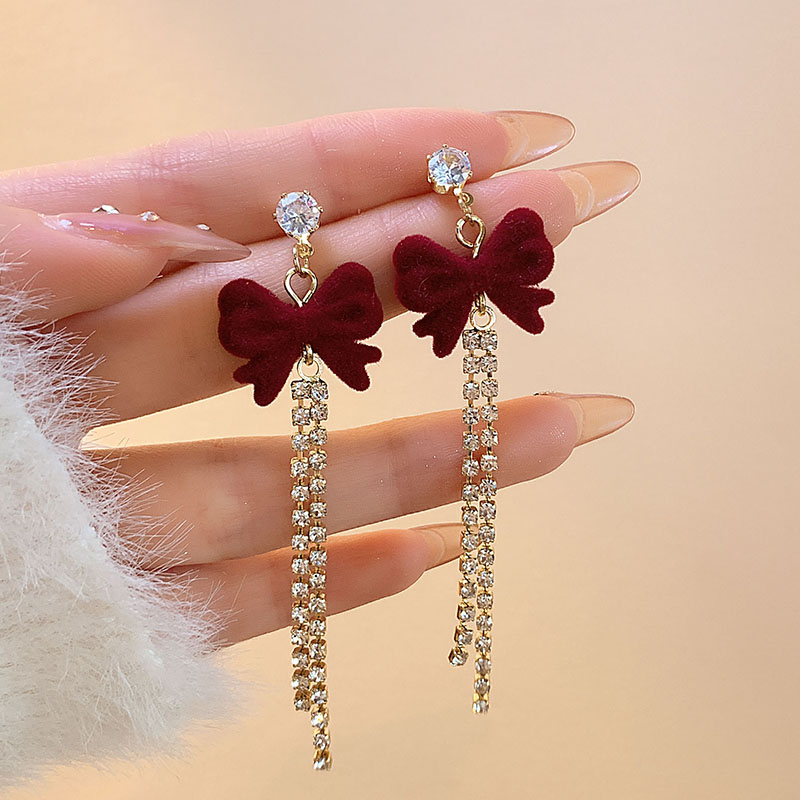 Đôi Bông Tai Dáng Dài Phối Nơ Thời Trang Cao Cấp Cho Nữ