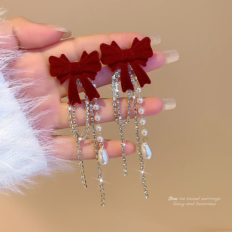 Đôi Bông Tai Dáng Dài Phối Nơ Thời Trang Cao Cấp Cho Nữ