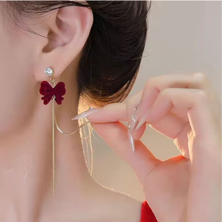 Đôi Bông Tai Dáng Dài Phối Nơ Thời Trang Cao Cấp Cho Nữ