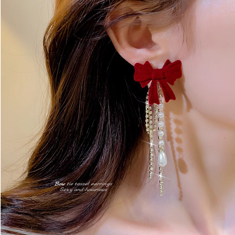 Đôi Bông Tai Dáng Dài Phối Nơ Thời Trang Cao Cấp Cho Nữ