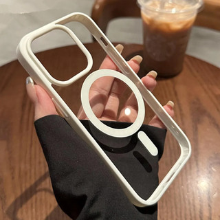 Thời Trang Ốp Điện Thoại Trong Suốt Chống Sốc Màu Trơn Kèm Sạc Không Dây Cho iphone 15 14 pro max 7 plus