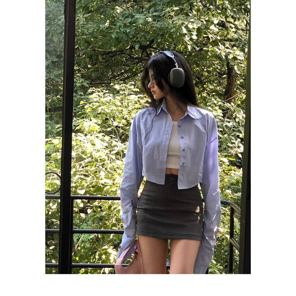 Áo Sơ Mi Tay Dài Dáng Ngắn Thời Trang Xuân Thu Cho Nữ