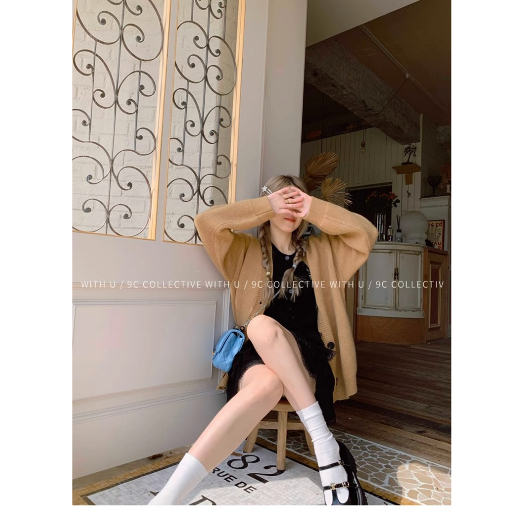 Áo Khoác cardigan Dệt Kim Màu Đen Phong Cách Hàn Quốc Thời Trang Mùa Thu Cho Nữ