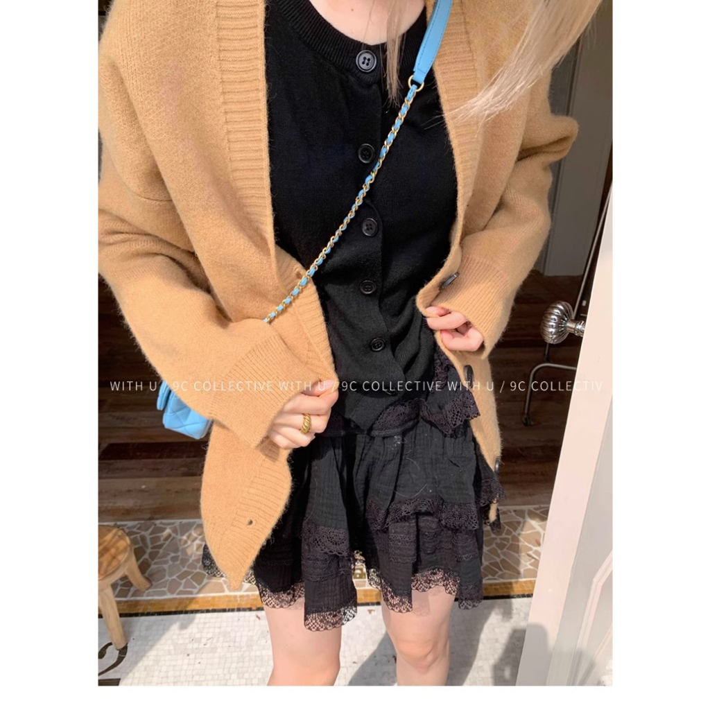 Áo Khoác cardigan Dệt Kim Màu Đen Phong Cách Hàn Quốc Thời Trang Mùa Thu Cho Nữ