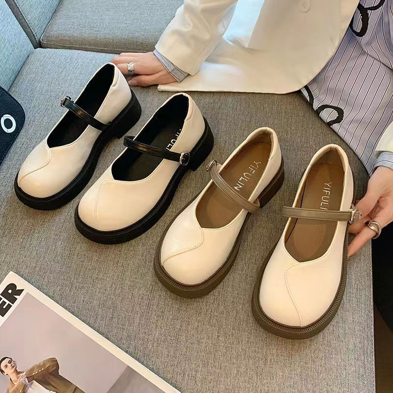 YAOLI  Giày Búp Bê Mary Jane Mũi Tròn Đế Mềm Dày Dặn Thời Trang Dành Cho Nữ