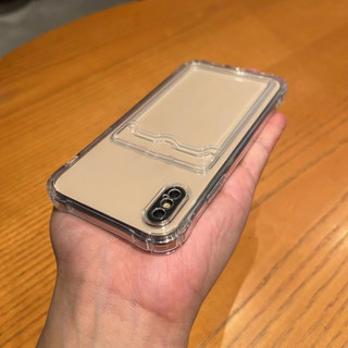 Ốp Khe Cắm Thẻ Trong Suốt Cho iPhone X XS Max XR 7 8 Plus SE2 11 13 12 14 15 16 Pro Max 14Plus 15Plus 16Plus Vỏ Ví Mềm Chống Sốc Trong Suốt
