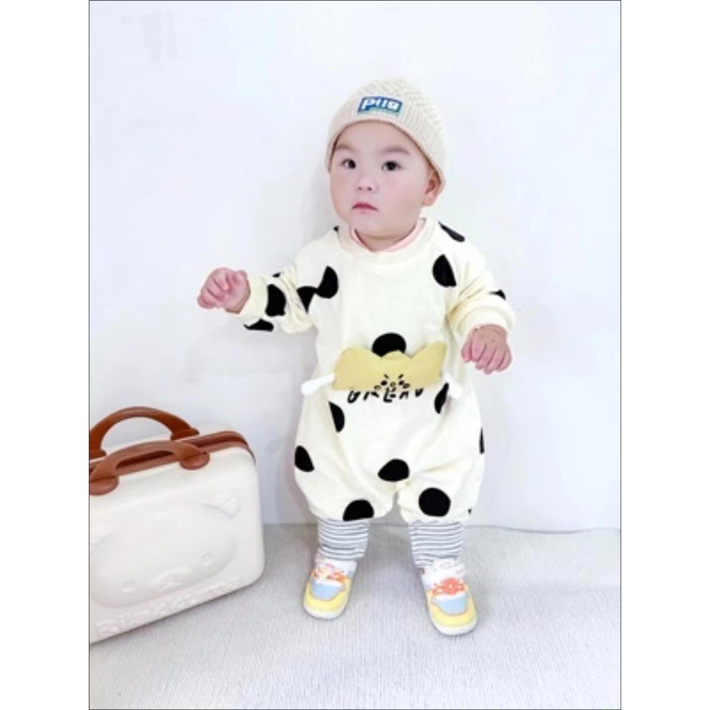 Bộ Áo Liền Quần Tay Dài In Họa Tiết Kẻ Sọc Dễ Thương Thời Trang Mùa Xuân Cho Bé Sơ Sinh